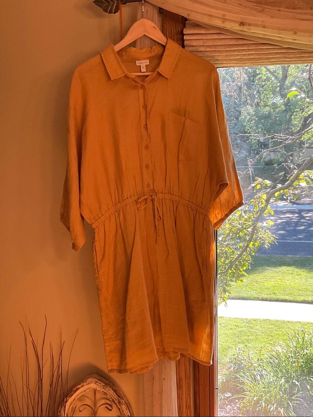 Garnet Hill mustard gold linen shirt dress L